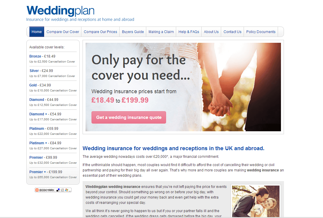 Weddingplan Insurance homepage