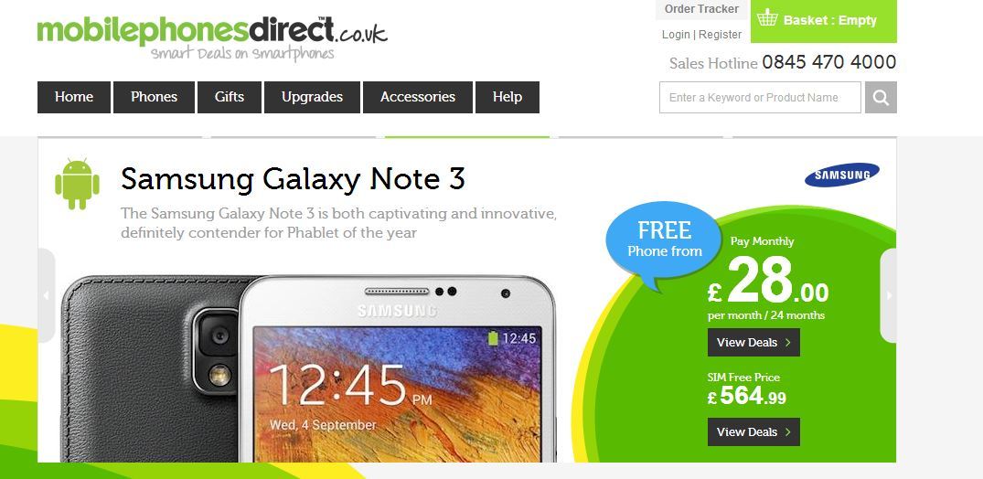 Mobile Phones Direct homepage