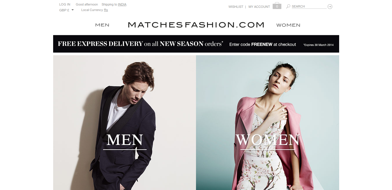 Matches Fashion homepage