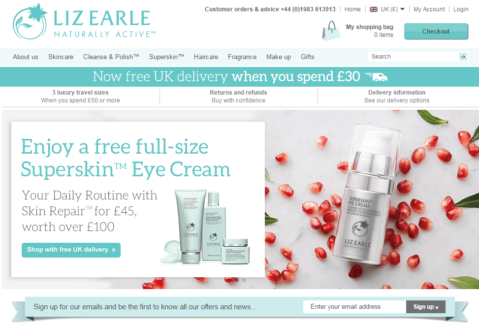 Liz Earle Naturally Active Skincare discount codes homepage image