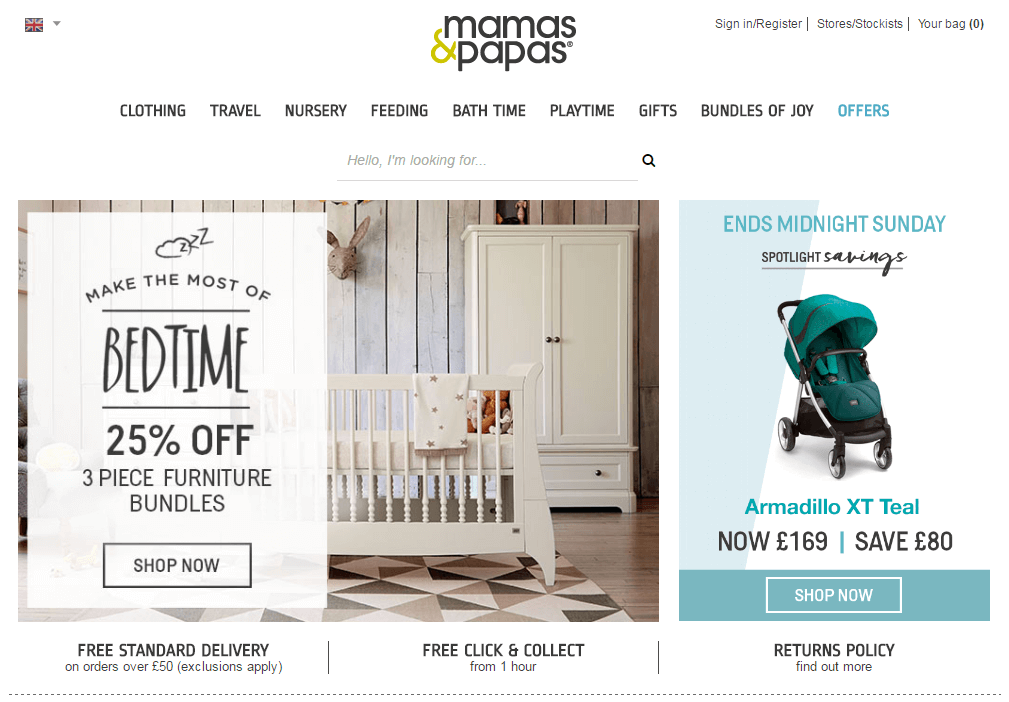 Mamas & Papas discount codes homepage image