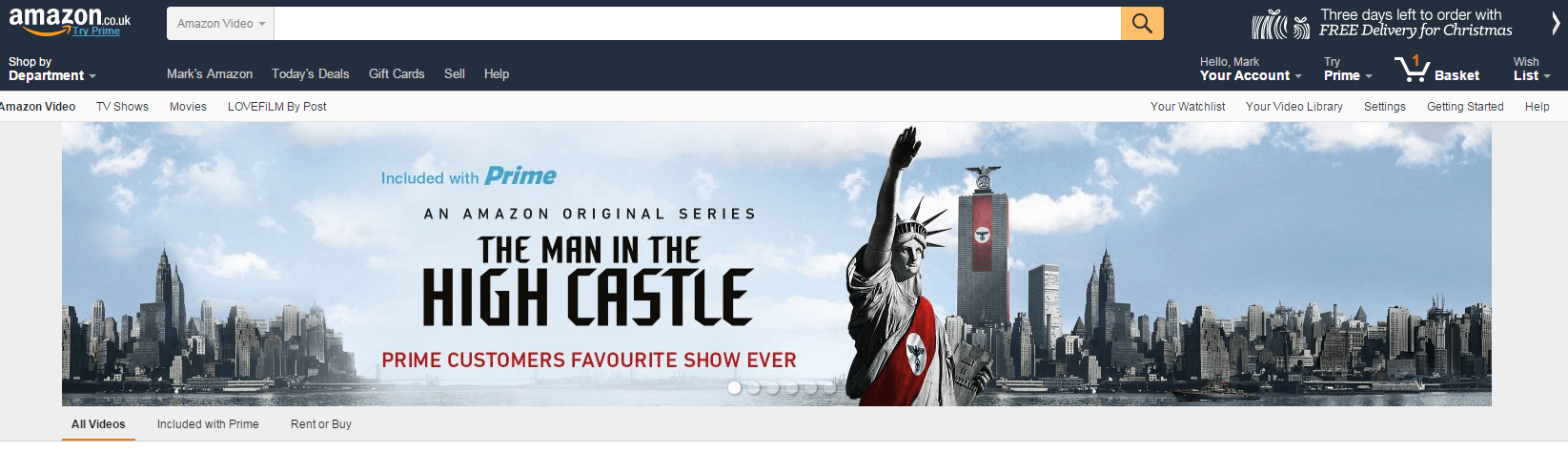 Amazon Prime Video Vouchers homepage