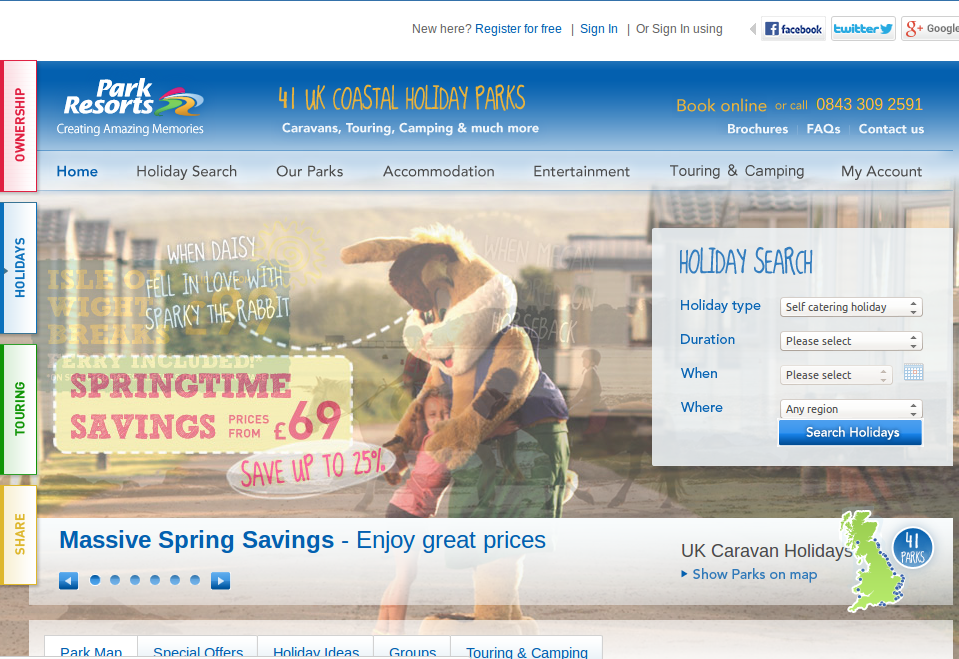 Park Resorts discount codes homepage image