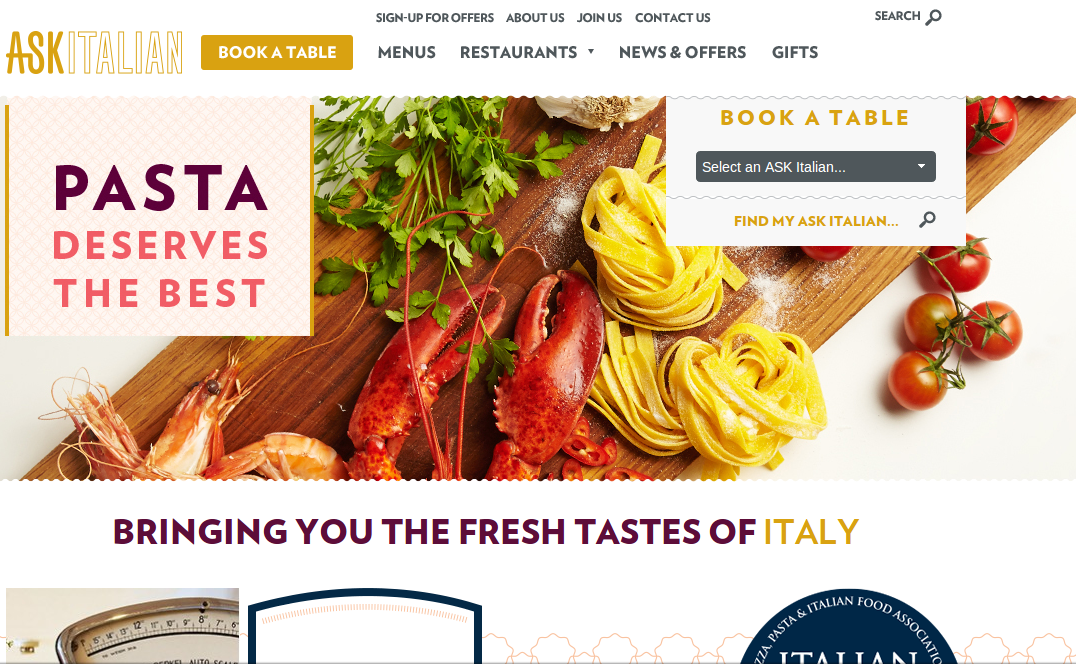 ASK Italian vouchers homepage
