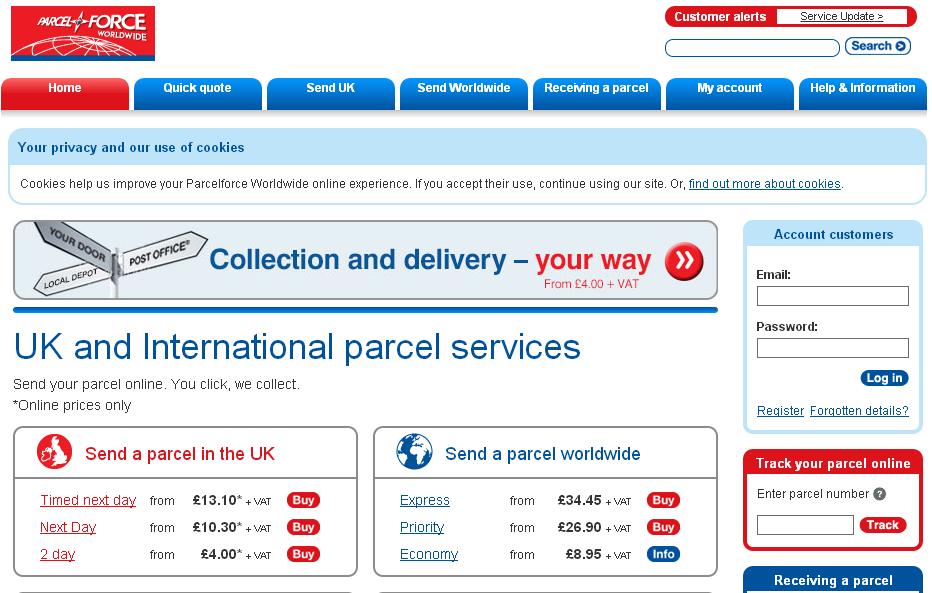 Parcelforce Worldwide discount codes homepage image