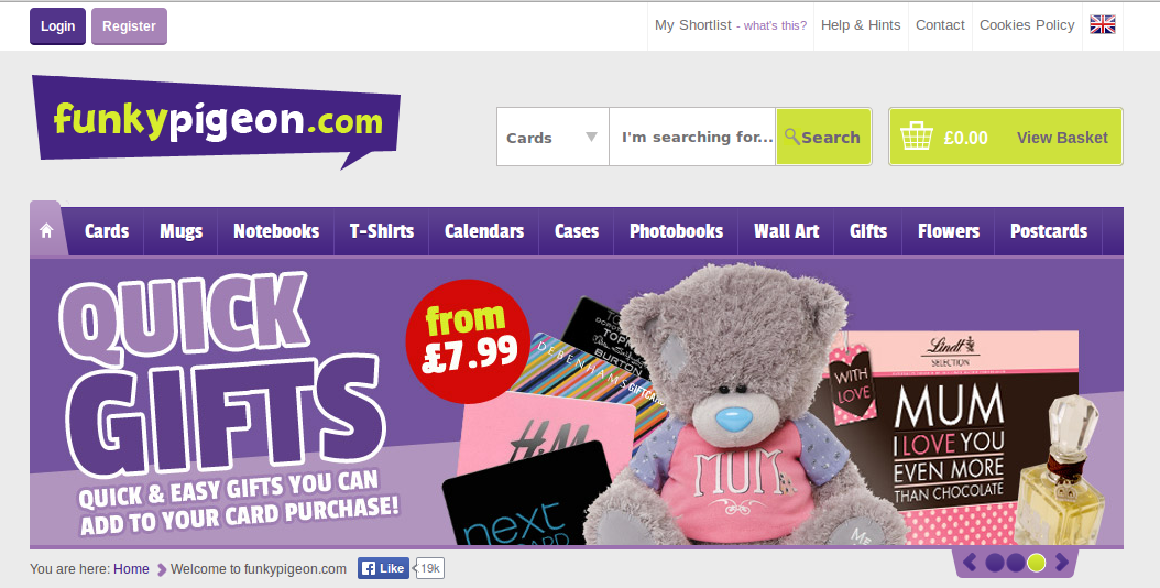 Funky Pigeon discount codes homepage image