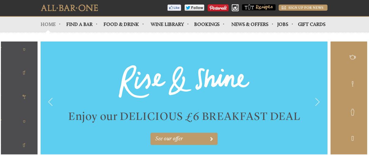 All Bar One voucher codes homepage image