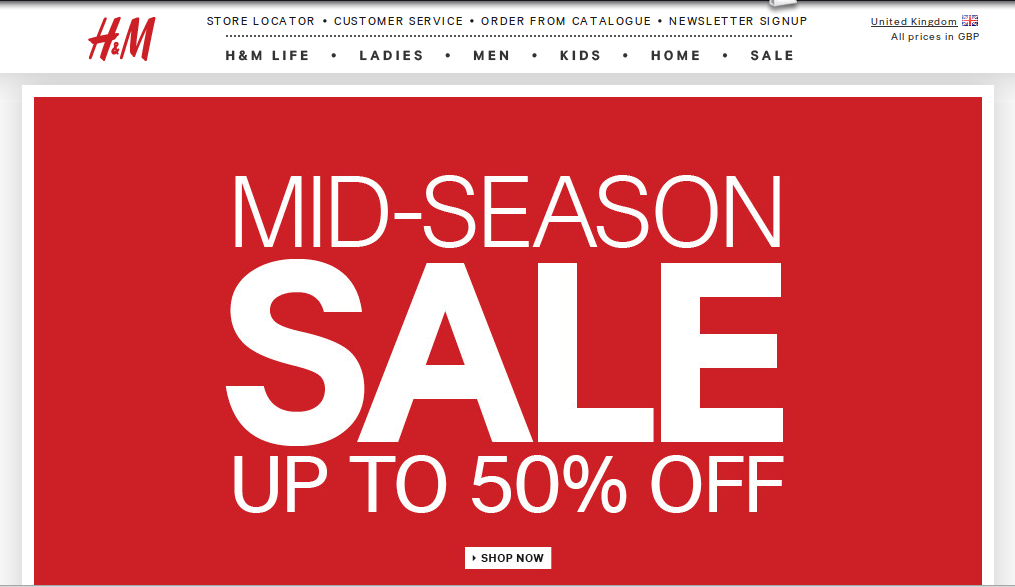 H&M discount codes homepage image