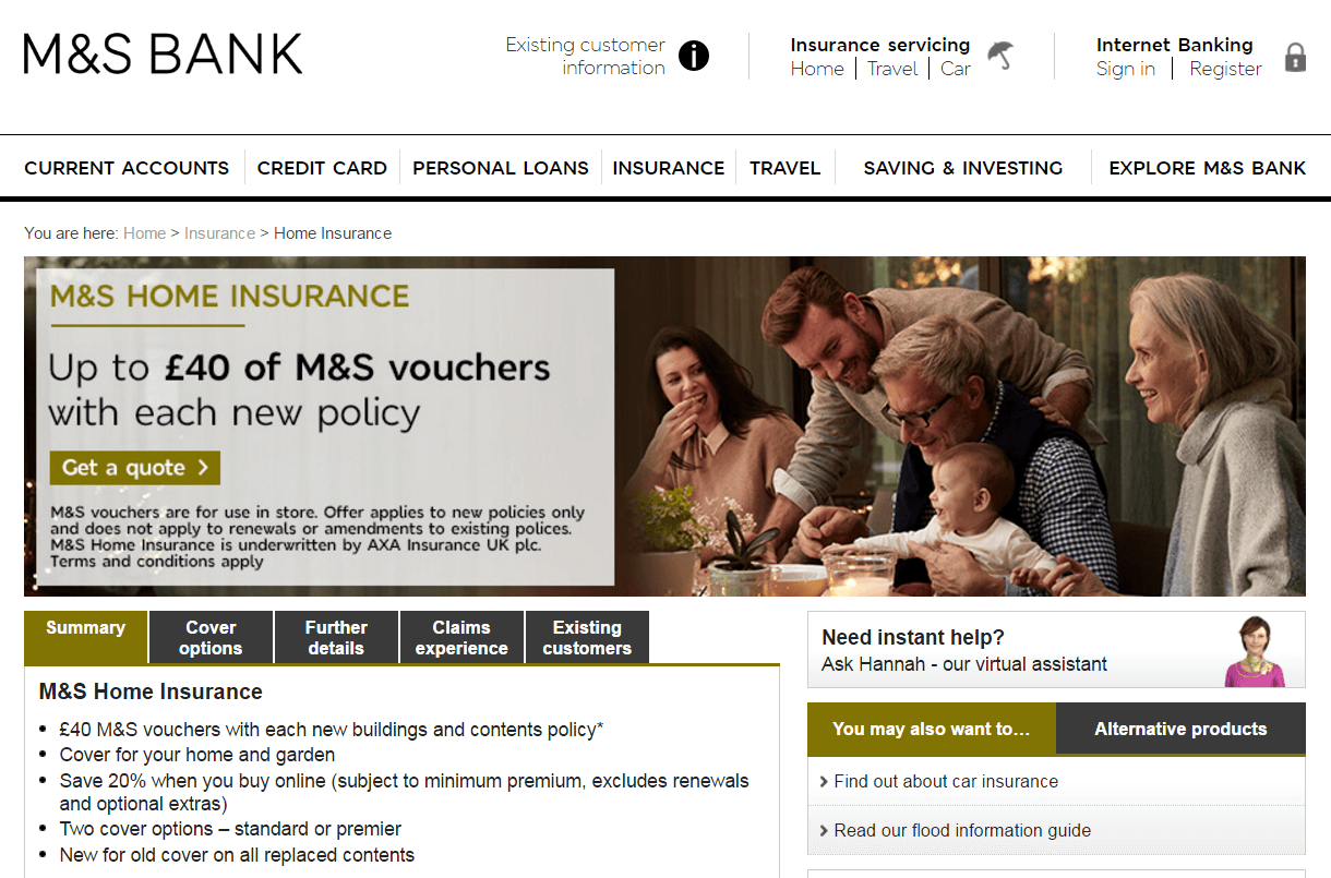 M&S Home Insurance vouchers homepage image
