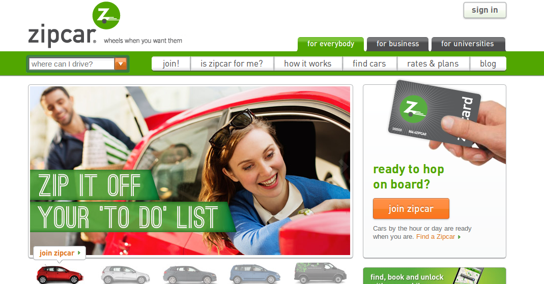 Zipcar promo codes homepage image