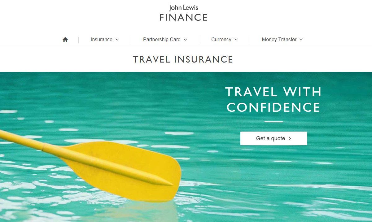 John Lewis Travel Insurance homepage