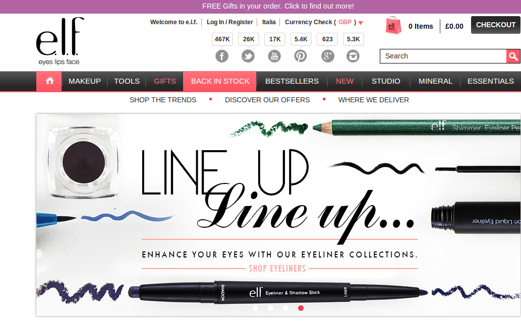 e.l.f Cosmetics homepage