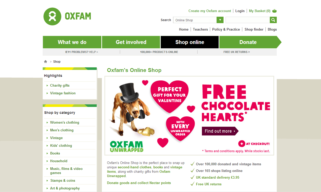 Oxfam Shop homepage