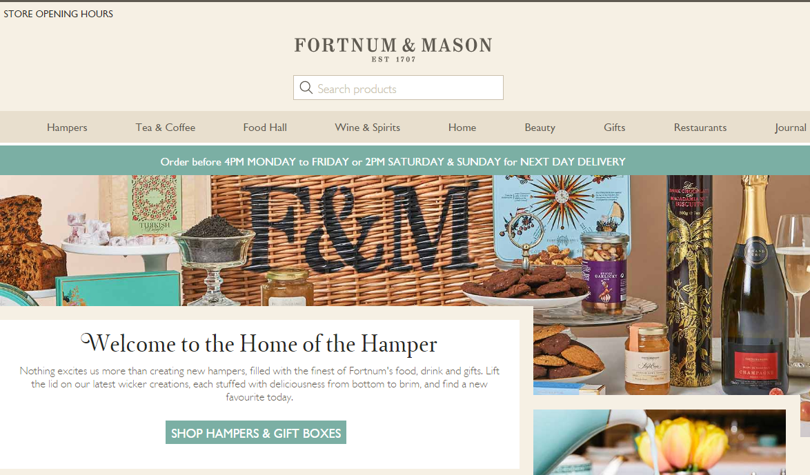 Fortnum & Mason vouchers homepage image