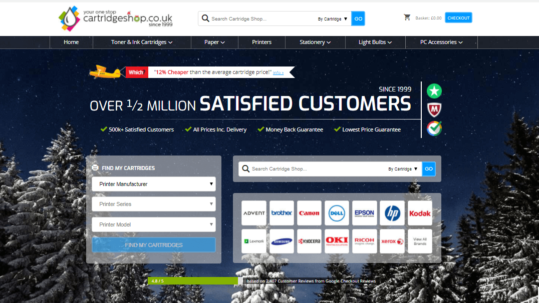 Cartridgeshop.co.uk voucher codes homepage image