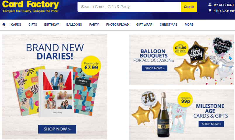 Card Factory Promo code Homepage