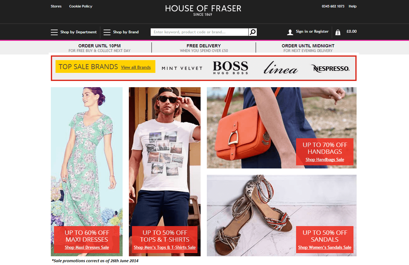 House of Fraser Discount Codes Homepage