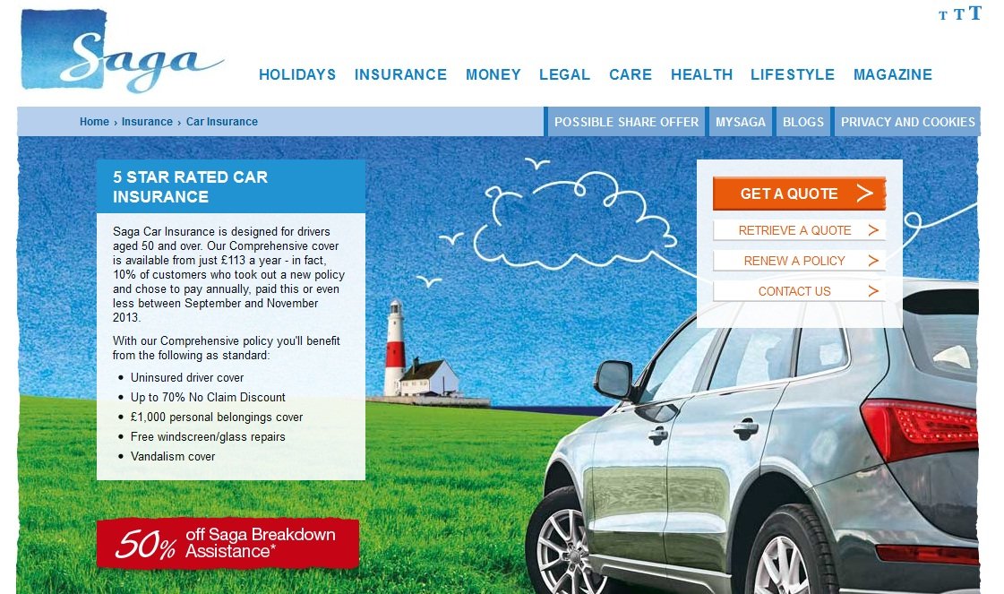 Saga Motor Insurance vouchers homepage image