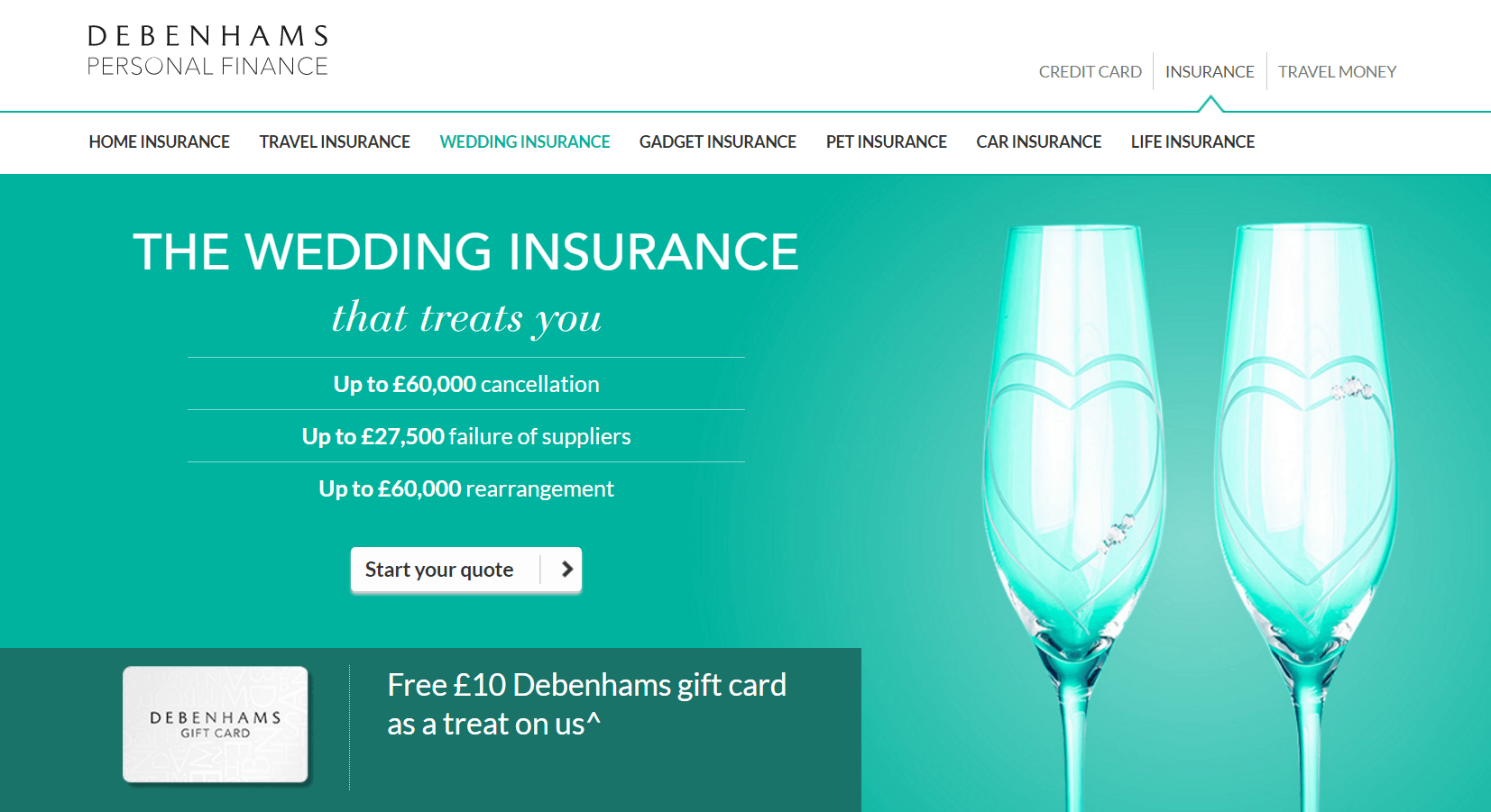 Debenhams Wedding Insurance vouchers homepage image