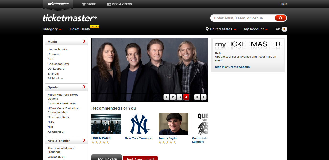 Ticketmaster homepage