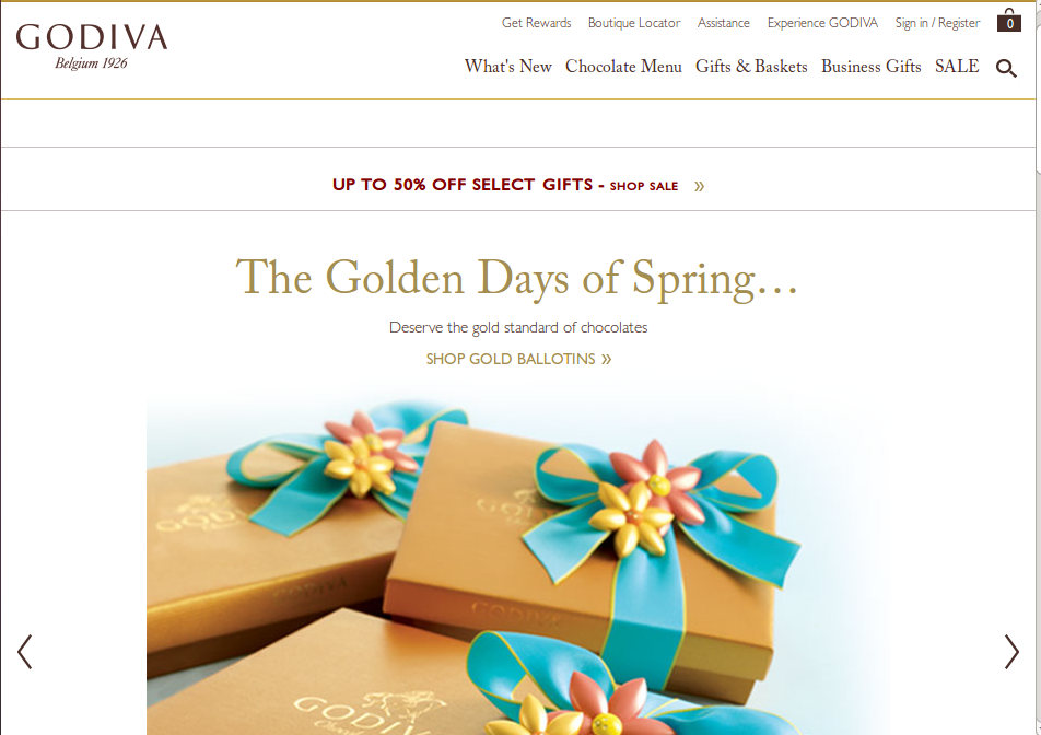 Godiva Chocolatier homepage