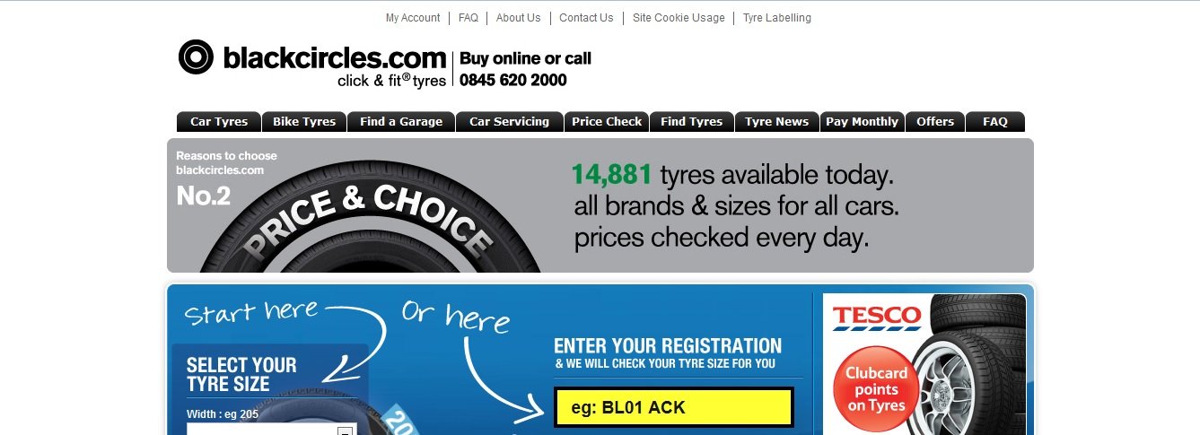 Black Circles Tyres voucher codes homepage image