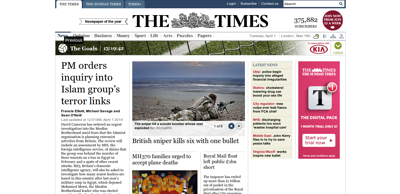 The Times Subscription Offers homepage