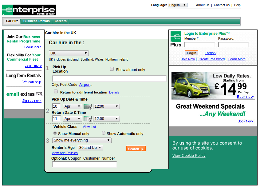 Enterprise Car Rental promo codes homepage image