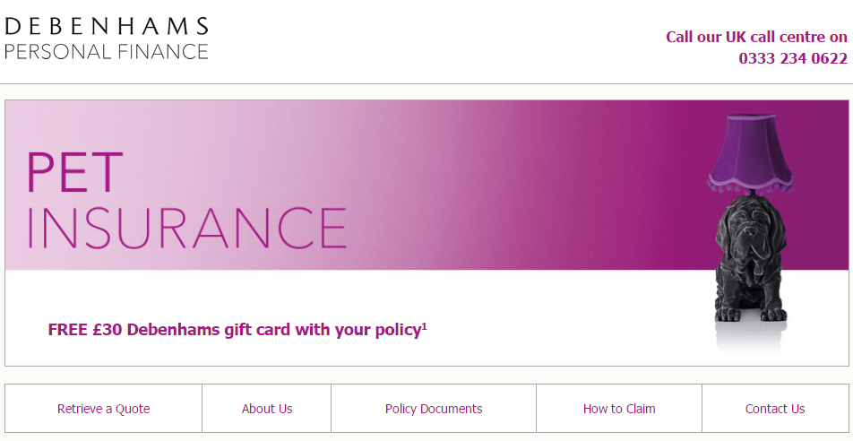 Debenhams Pet Insurance voucher codes homepage image