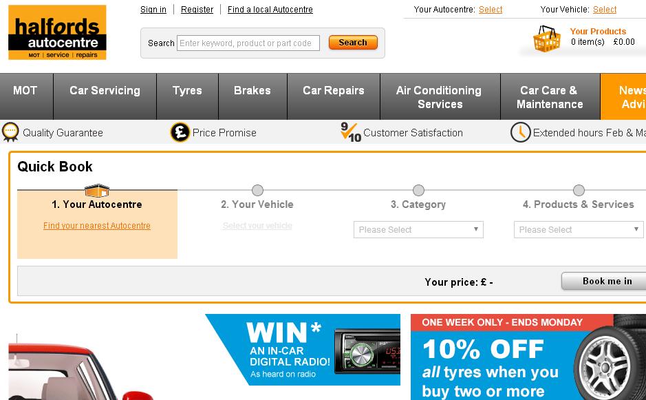 Halfords Autocentre homepage