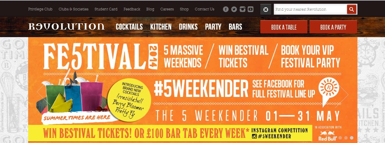 Revolution Bars homepage