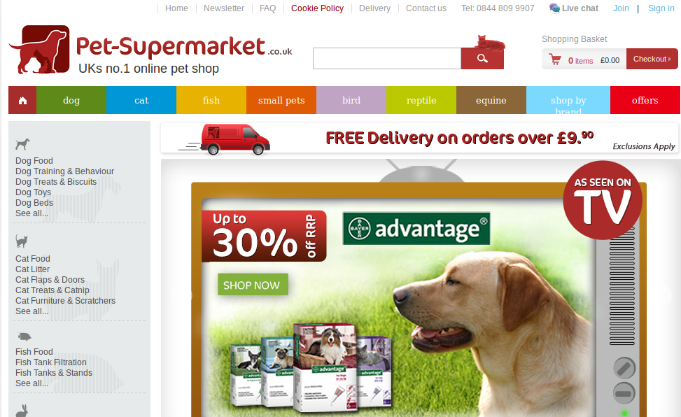 Pet Supermarket homepage