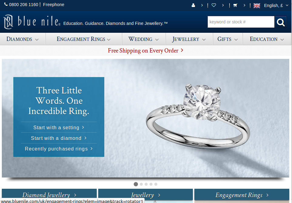 Blue Nile promo codes homepage image