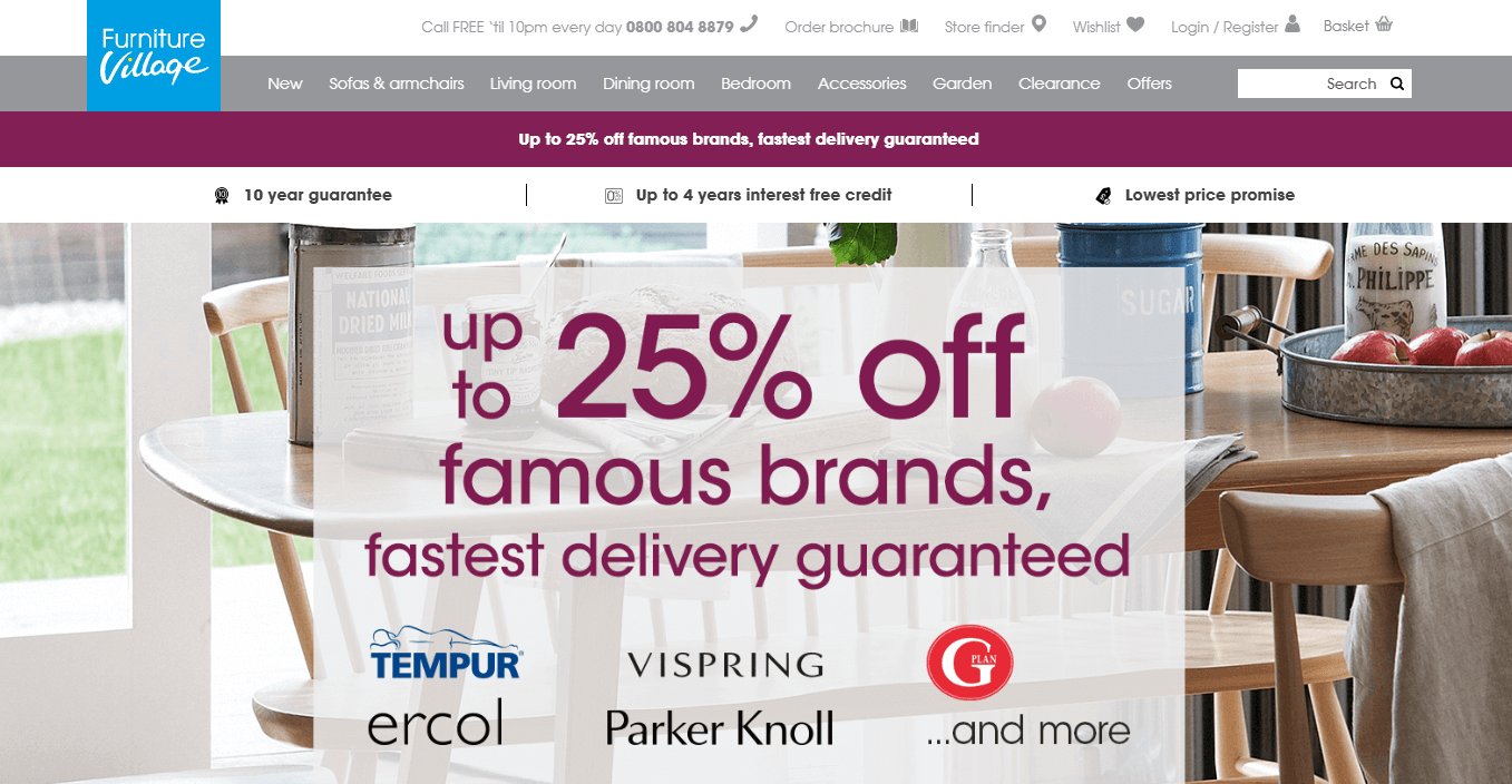 Furniture Village discount codes homepage image