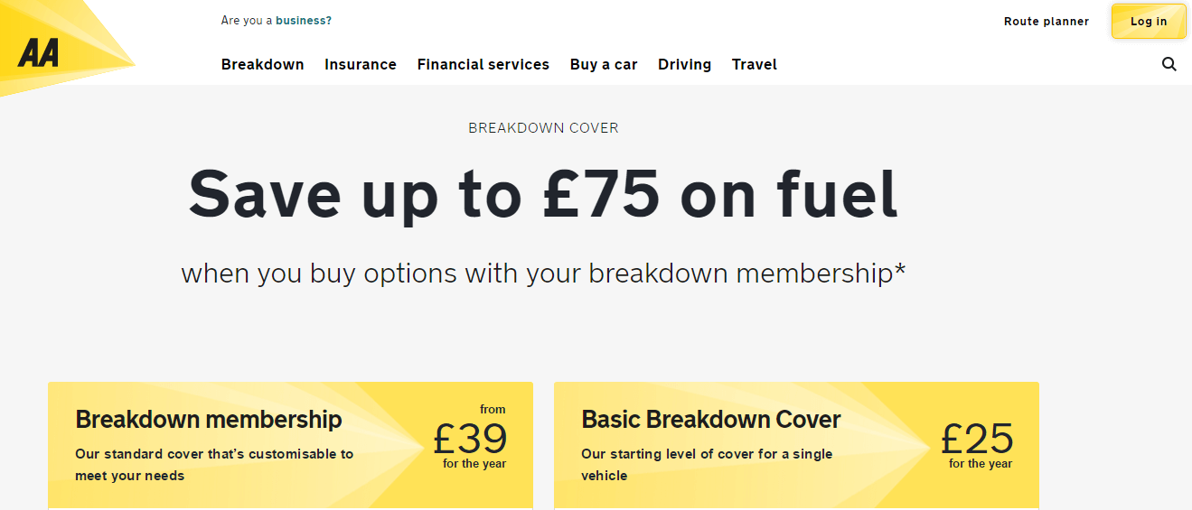 AA UK Breakdown Cover Discount Codes Homepage Image