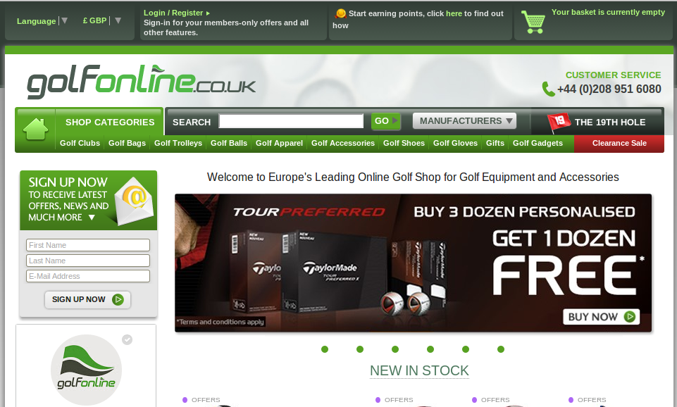 GolfOnline homepage