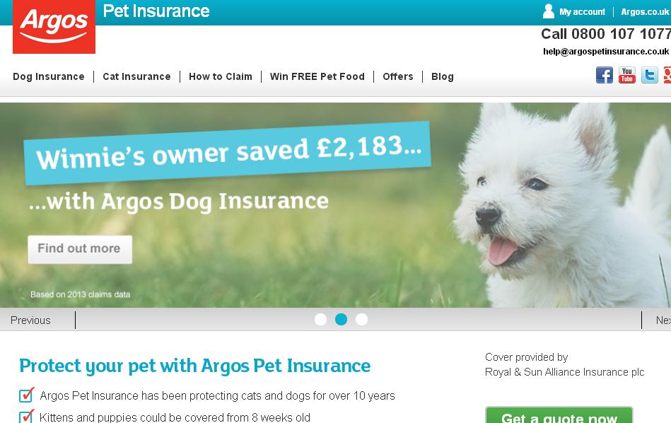 Argos Pet Insurance discount codes homepage image