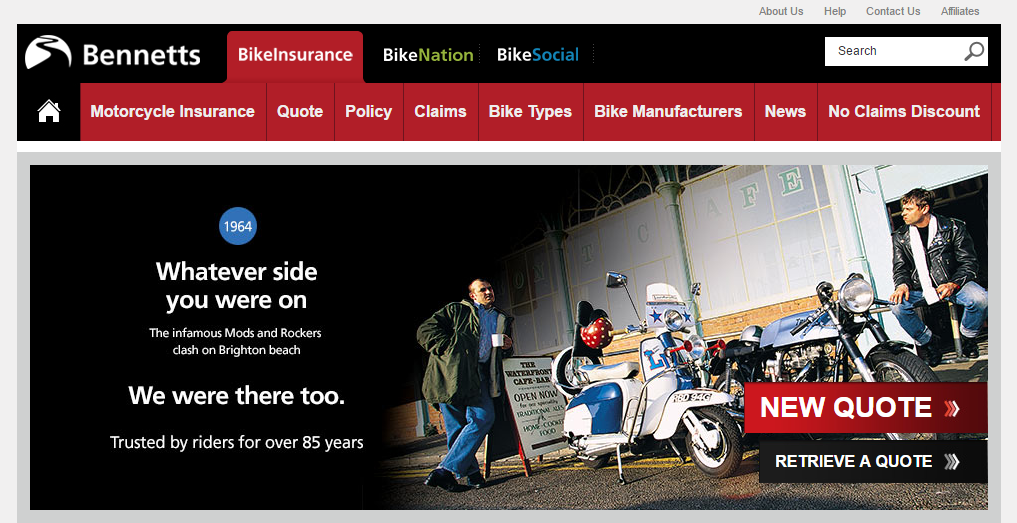 Bennetts Motorbike Insurance Discount Codes homepage