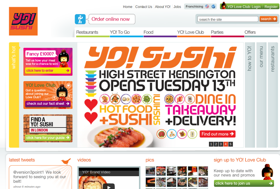 YO! Sushi homepage