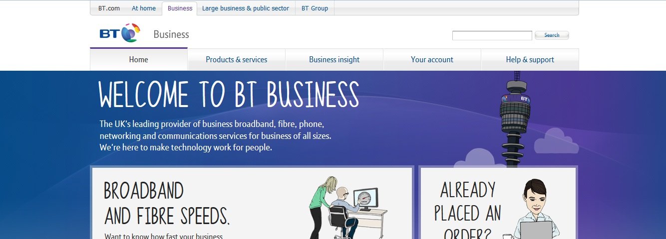 BT Business Broadband homepage