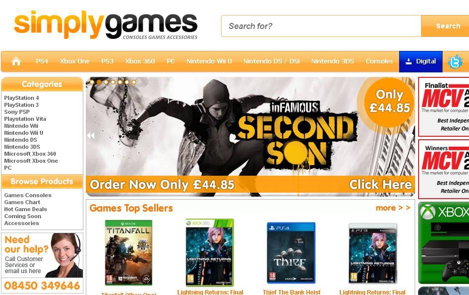 Simply Games Voucher homepage