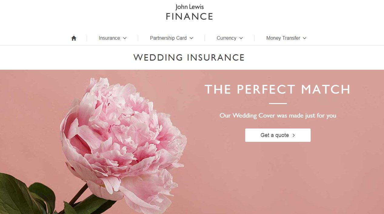 John Lewis Wedding Insurance homepage