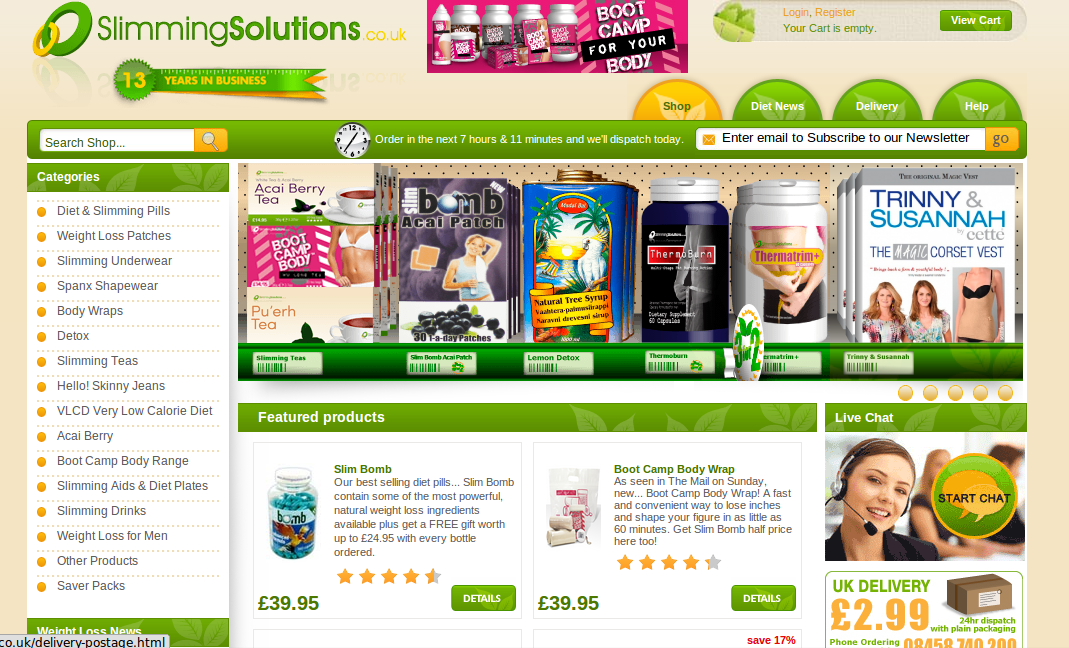 Slimming Solutions homepage