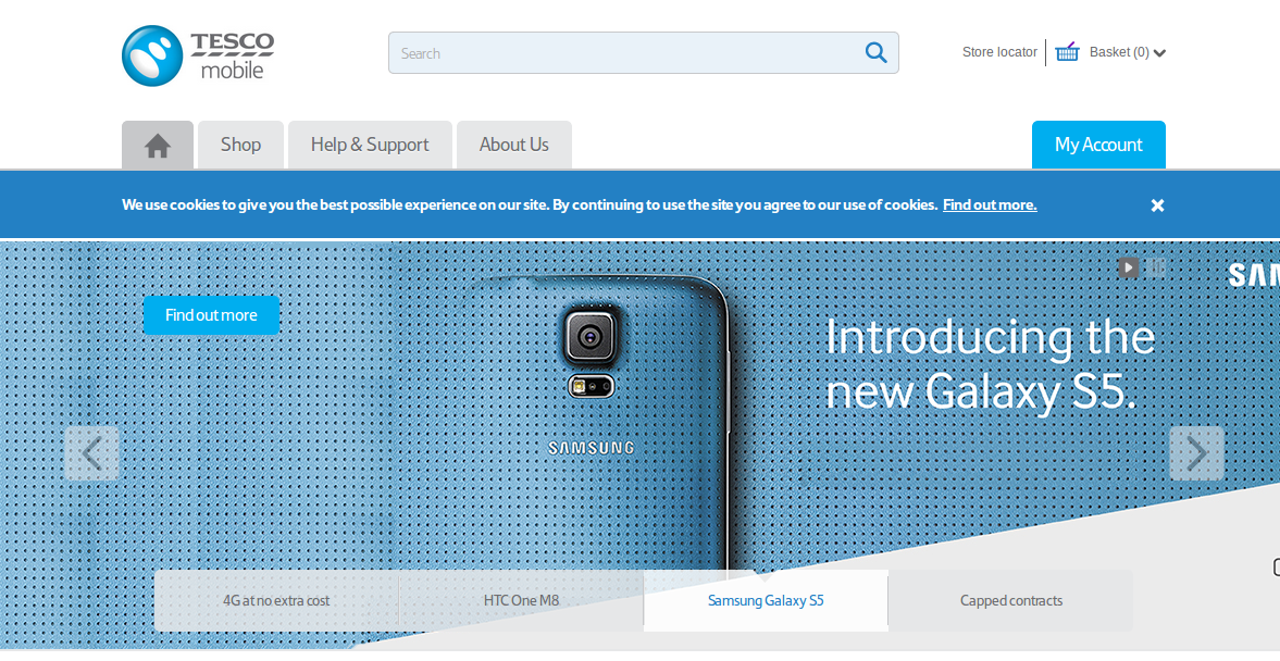 Tesco Phone Shop homepage