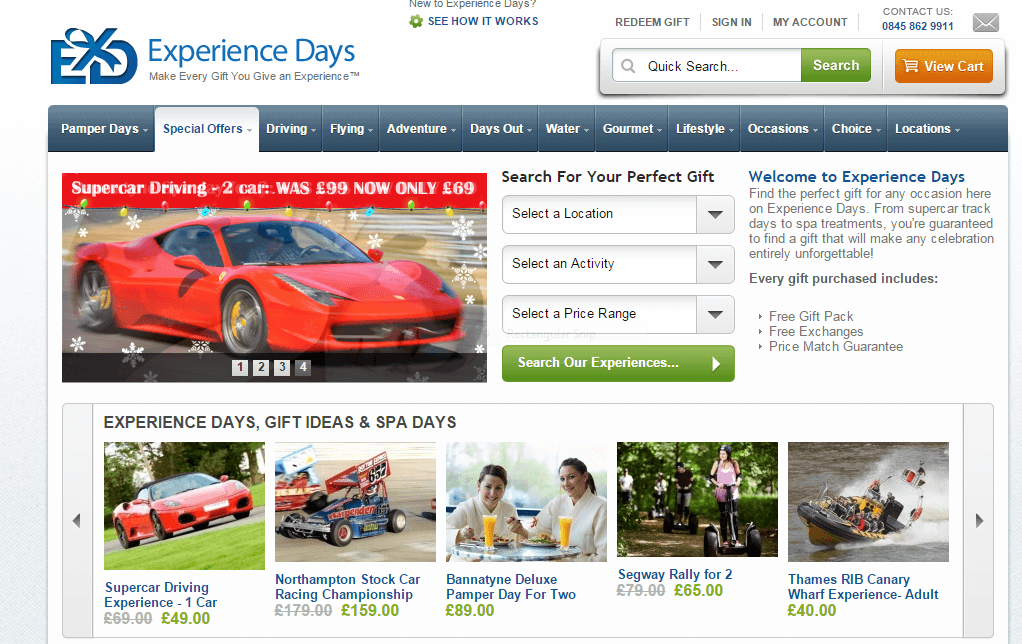 Experience Days vouchers homepage image