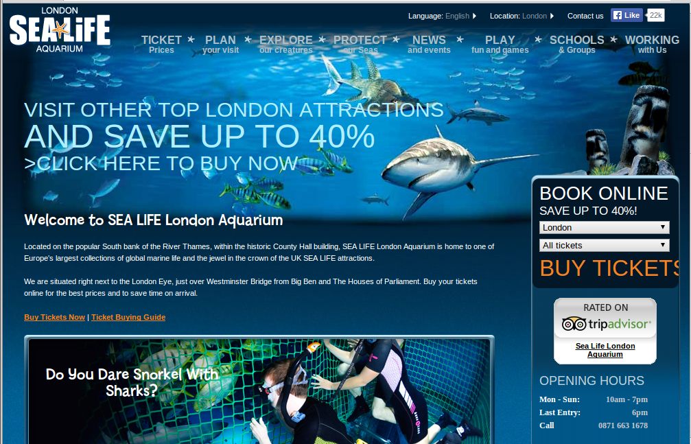 SEA LIFE London Aquarium homepage