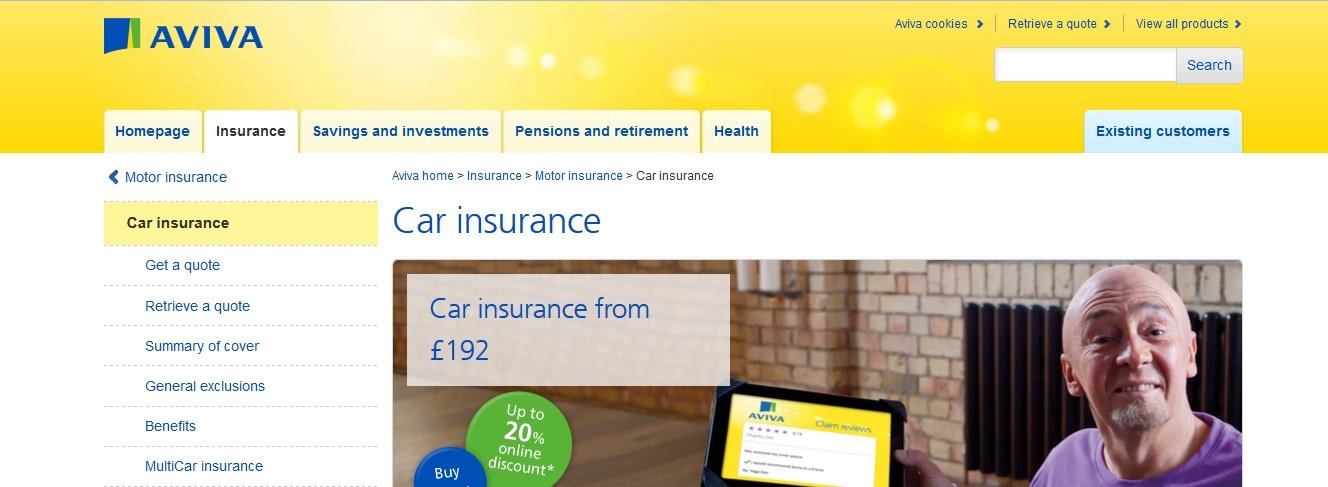 Aviva Car Insurance voucher codes homepage