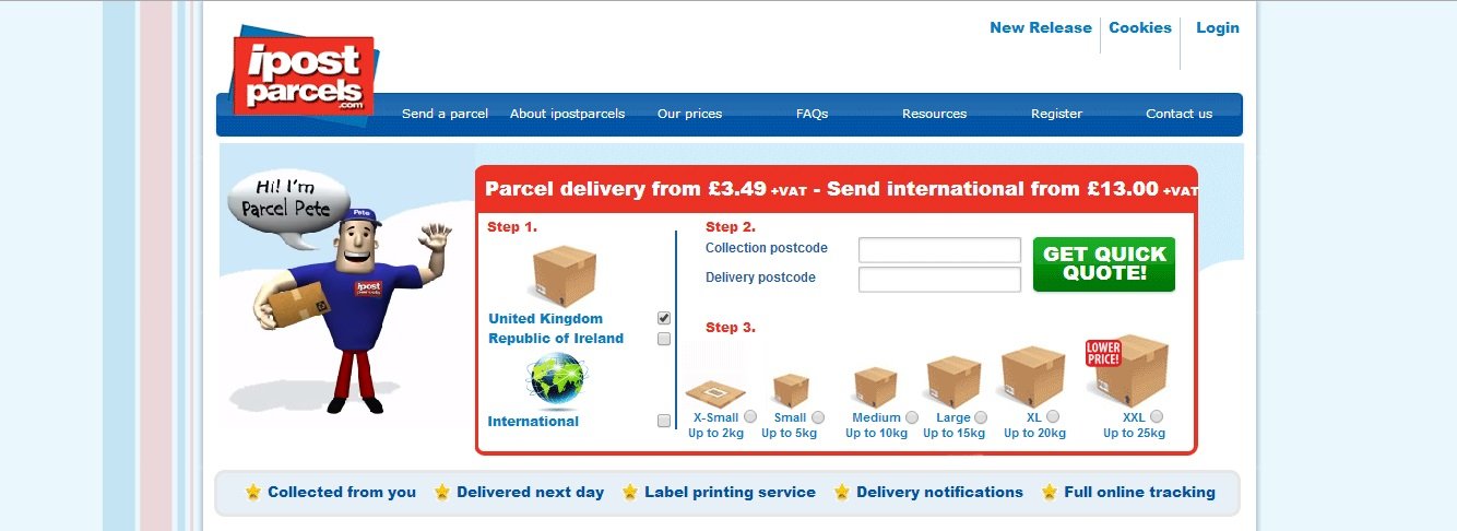 iPost Parcels homepage