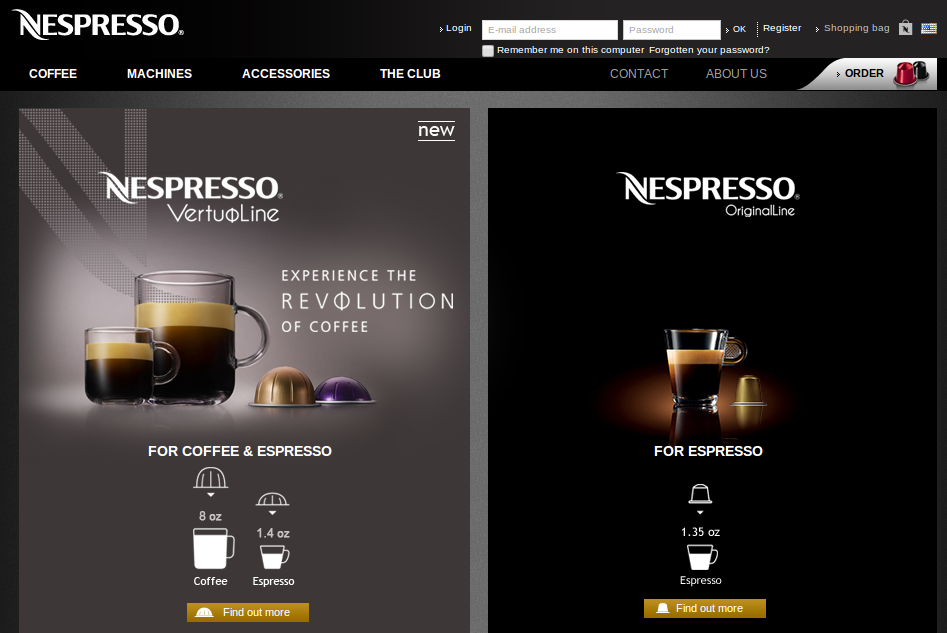 Nespresso homepage