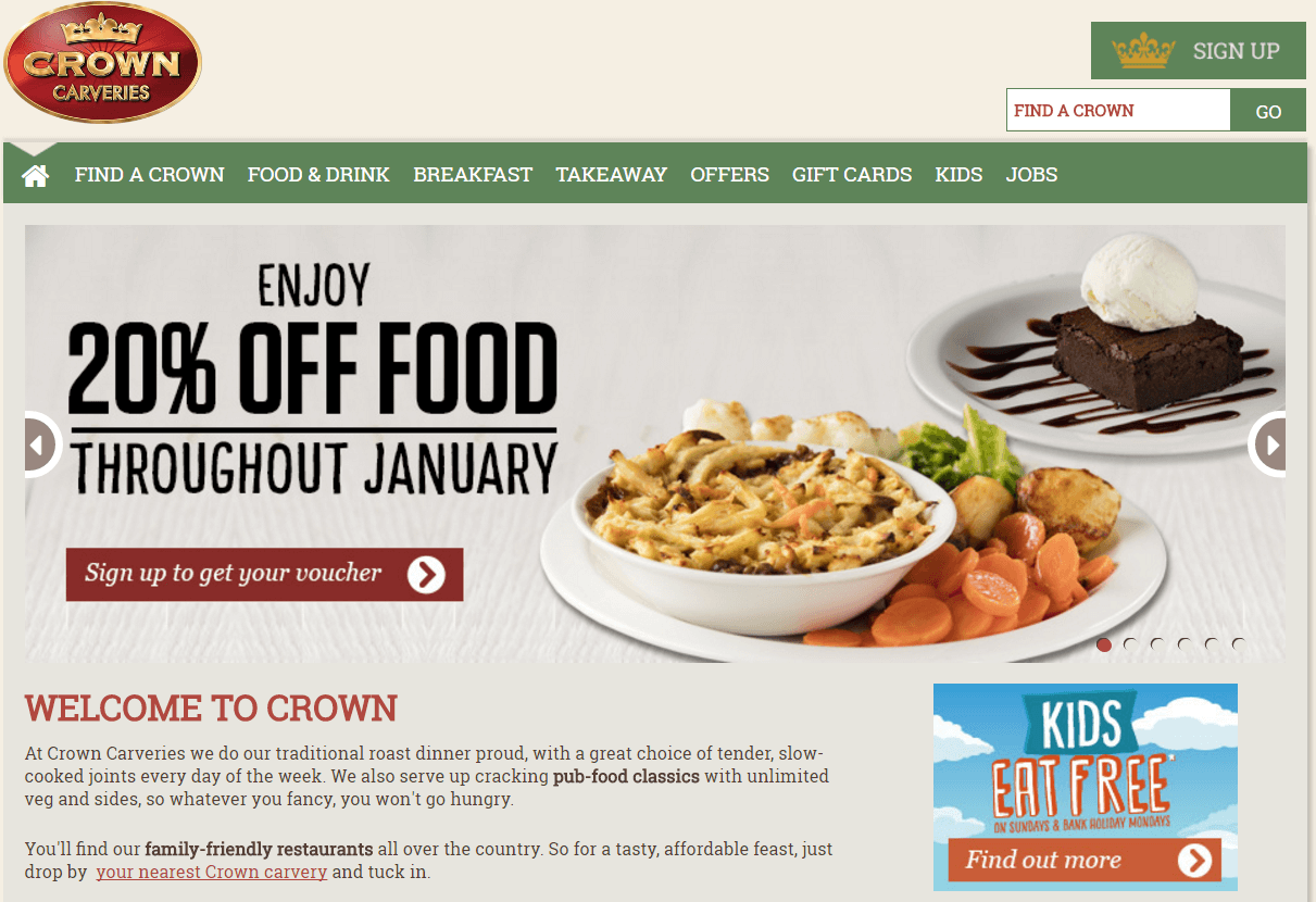 Crown Carveries vouchers homepage image